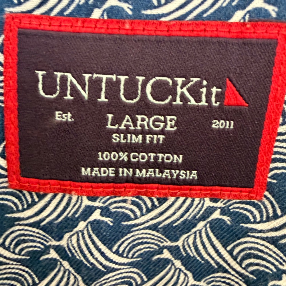 UNTUCKit Stoller Slim Fit Navy Wave Short Sleeve Shirt (Large) Summer Coastal - Picture 8 of 12